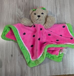 Modern Baby Watermelon Pink Green Teddy Bear Baby Lovey Security Blanket 11 Inch